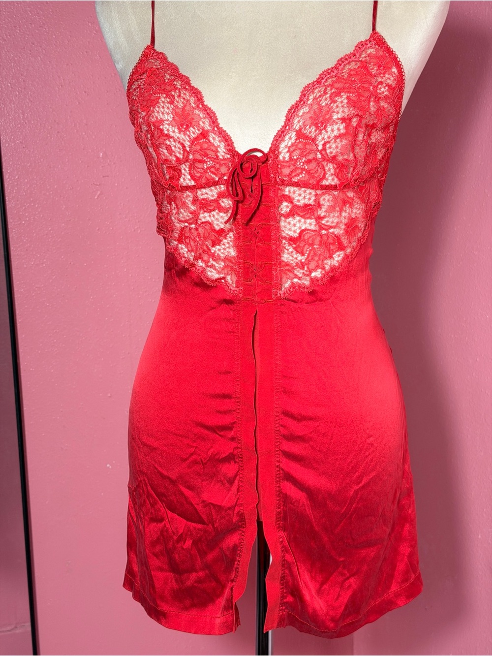 Vintage La Perla vibrant cherry red silk we chemise/slip dress